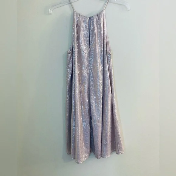 NWT LUSH Shimmery Cream Gold Mini Dress With Spaghetti Straps Size Medium - Picture 4 of 11